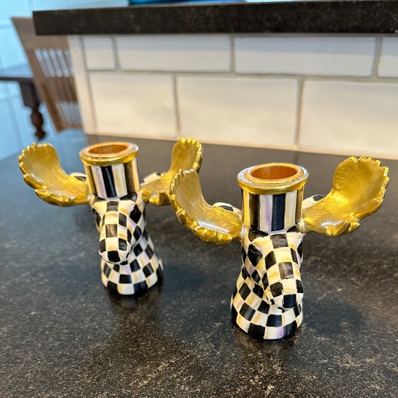 MacKenzie-Childs Courtley Check Moose Candleholders- Set of 2 - Picture 1 of 3